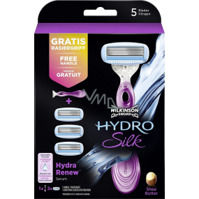 Wilkinson Hydro Silk holicí strojek 5 břitý pro ženy + náhradní hlavice 3 kusy, kosmetická sada