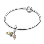 Charm Sterlingové stříbro 925 Ochranný amulet, ruka Fatimy, oko proroka a peříčko, talisman 3v1, přívěsek na náramek symbol