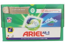 Ariel All in1 Pods Mountain Spring gelové kapsle na praní bílého a světlého prádla dlouhotrvající vůně 24 kusů