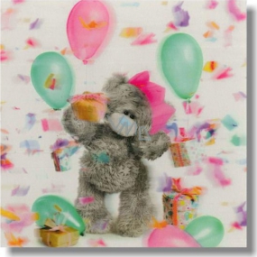 Me to You Blahopřání do obálky 3D Medvěd s balónky a korunou 15,5 x 15,5 cm