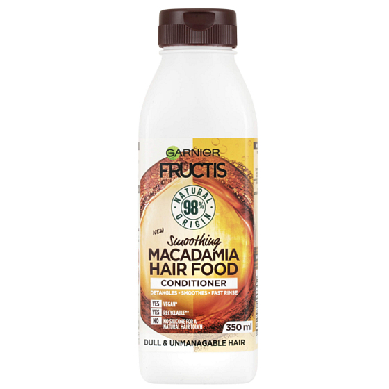 Garnier Fructis Smoothing Macadamia Hair Food hydratační kondicionér pro hladký účes na suché, nepoddajné a krepaté vlasy 350 ml