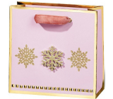BSB Luxusní dárková papírová taška 14,5 x 15 x 6 cm Vánoční růžová se zlatými vločkami VDT 447 CD