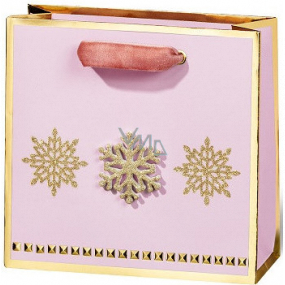 BSB Luxusní dárková papírová taška 14,5 x 15 x 6 cm Vánoční růžová se zlatými vločkami VDT 447 CD