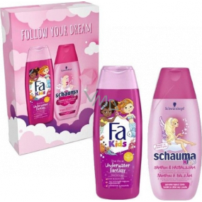 Fa Kids Girl sprchový gel 250 ml + Schauma Kids šampon na vlasy 250 ml, kosmetická sada pro holky