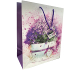 Nekupto Dárková papírová taška 32,5 x 26 x 13 cm Fialové květiny v květináči
