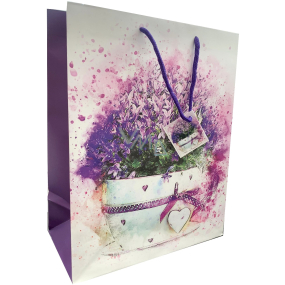 Nekupto Dárková papírová taška 32,5 x 26 x 13 cm Fialové květiny v květináči