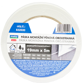 Mako montážní páska na zrcadla, oboustranná, pěnová, šířka 19 mm, délka 5 m