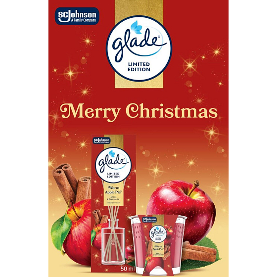 Glade Merry Christmas Warm Apple Pie jablko a skořice vonné tyčinky a vonná svíčka 50 ml + 112 g, dárková sada