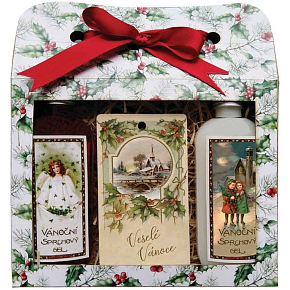 Bohemia Gifts Vánoční dárkový set sprchové gely 2× 100 ml + vonná kartička jablko a skořice