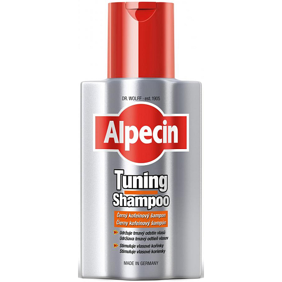 Alpecin Tuning Černý kofeinový šampon proti vypadávání vlasů obarví šediny 200 ml