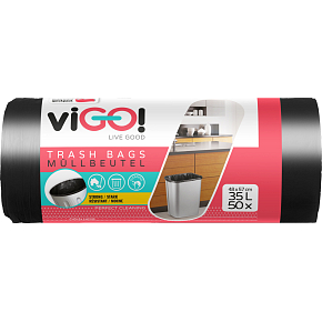 viGO pytle na odpad černé, 6 µ, 35 l, 48 × 57 cm, 50 ks