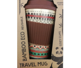 Cozy Time Bamboo Eco Ethnic bambusový ekologický termohrnek + silikonové víčko hnědý, barevné ornamenty 450 ml