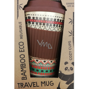 Cozy Time Bamboo Eco Ethnic bambusový ekologický termohrnek + silikonové víčko hnědý, barevné ornamenty 450 ml