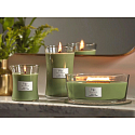 WoodWick Hemp & Ivy - Konopí a břečťan vonná svíčka s dřevěným širokým knotem a víčkem loď 453 g