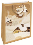Nekupto Dárková papírová taška 32,5 x 26 x 13 cm Vánoční zasněžený domek
