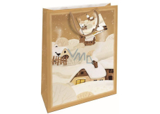 Nekupto Dárková papírová taška 32,5 x 26 x 13 cm Vánoční zasněžený domek