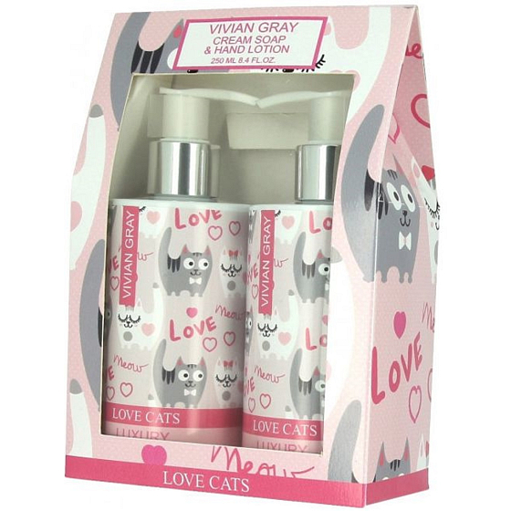 Vivian Gray Love Cats tekuté mýdlo na ruce 250 ml + mléko na ruce 250 ml, kosmetická sada