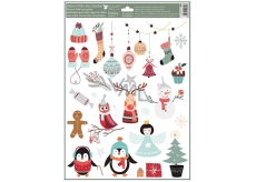 Okenní fólie vánoční barevná s glitrem Čepice a rukavice 30 x 42 cm