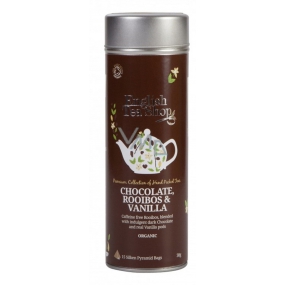 English Tea Shop Bio Rooibos Čokoláda a Vanilka 15 kusů bioodbouratelných pyramidek bezkofejnového čaje v recyklovatelné plechové dóze 30 g