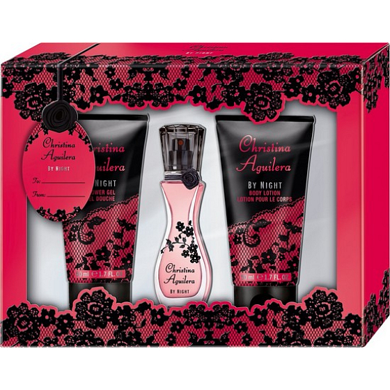 Christina Aguilera by Night parfémovaná voda pro ženy 15 ml + sprchový gel 50 ml + tělové mléko 50 ml, dárková sada