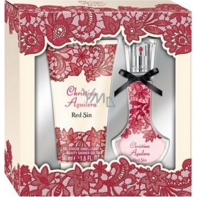 Christina Aguilera Red Sin parfémovaná voda pro ženy 15 ml + sprchový gel 50 ml, dárková sada