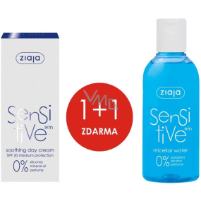 Ziaja Sensitive Skin SPF 20 zklidňující denní krém redukující podráždění 50 ml + Sensitive Skin micelární voda pro citlivou pleť 200 ml, duopack